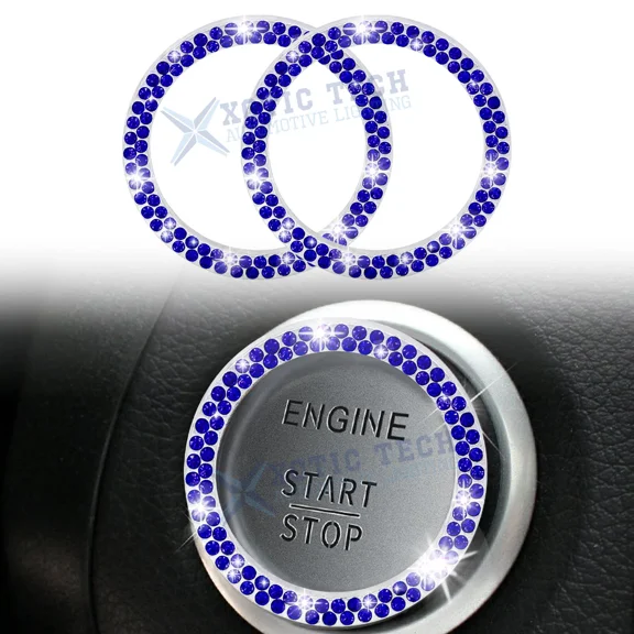 2Pcs Car Engine Start Stop Accessories For Car Interior Bling Decor Sticker Blue