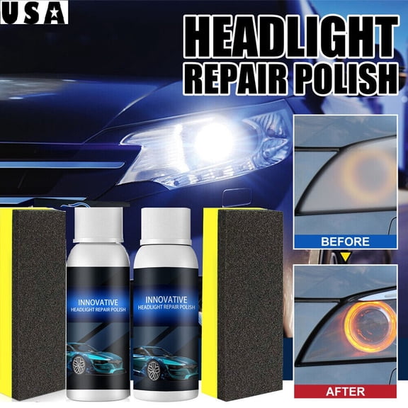 2Pcs Car Headlight Repair Fluid, Lens Pro Headlight Repair Polish, Headlight Cover Len Restorer Cleaner Repair Liquid Polish, Car Headlamp Repair Fluid Liquid Kit