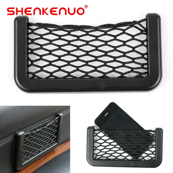 2Pcs Car Interior Body Edge Elastic Net Storage Phone Holder Accessories Black