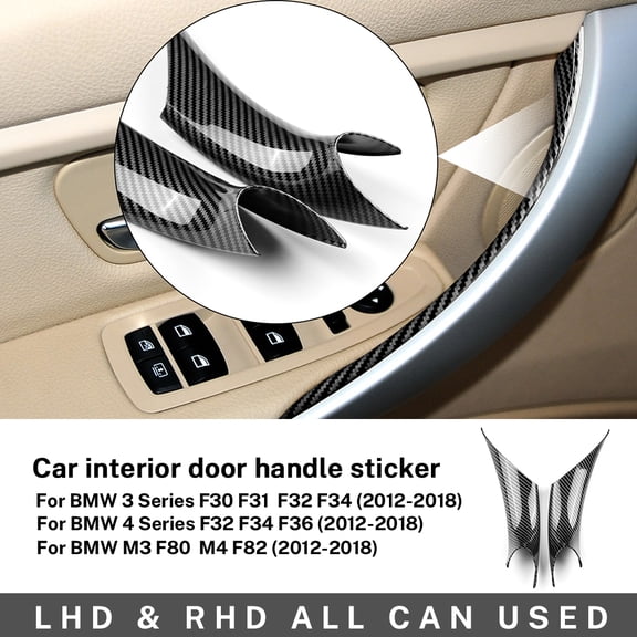 2Pcs Car Interior Door Handle Bottom Sticker for BMW F30 F40 (2017-2023) ABS Material Carbon Fiber Texture, Black