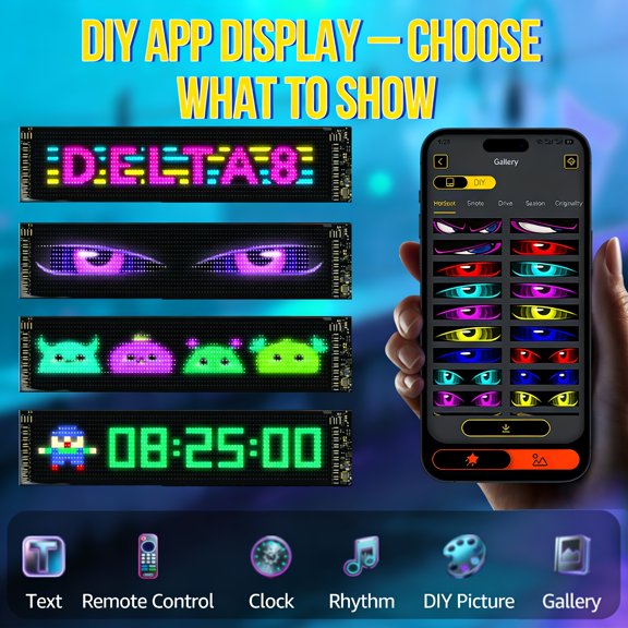 2Pcs Car LED Devil Eye Matrix Panel, App Controlled Custom Text Animation, USB 5V Plug & Play Decor Lights, No Battery Universal Car Interior Mod Accessories