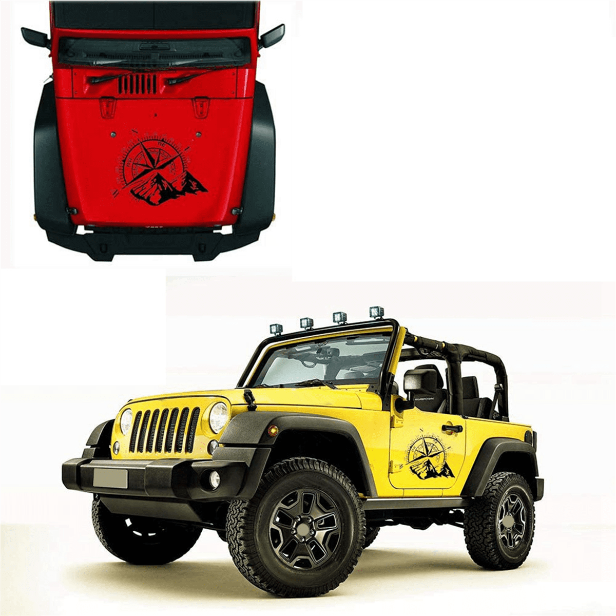 2Pcs Car OffRoad SUV Side Body Sticker Compass Mountain Decals Sticker