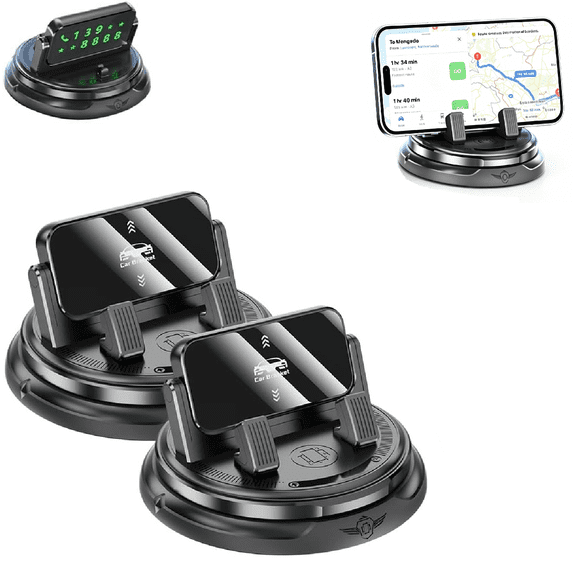 2Pcs Car Phone Holder 360 Degree Rotation, 2026 New Dashboard Phone Mount with Adjustable Spring Clip, Universal Non Slip One Hand Operation Navigation Stand Bracket for Smartphones(RL)