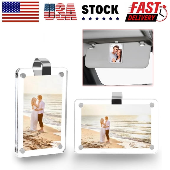 2Pcs Car Picture Holder Acrylic Magnetic Photo Holder Fridge Photo Holder Car Visor Clip Picture Frame Suitable for Family or Personal Photos