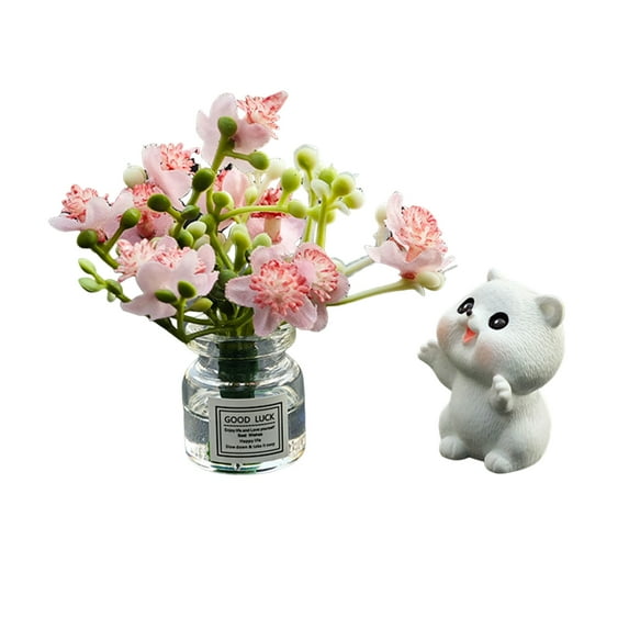 2Pcs Car Rearview Mirror Ornament Set Cute Mini Bunny Flower Vase Dashboard Decorations Car Interior Accessories for Women