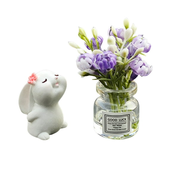2Pcs Car Rearview Mirror Ornament Set Cute Mini Bunny Flower Vase Dashboard Decorations Car Interior Accessories for Women