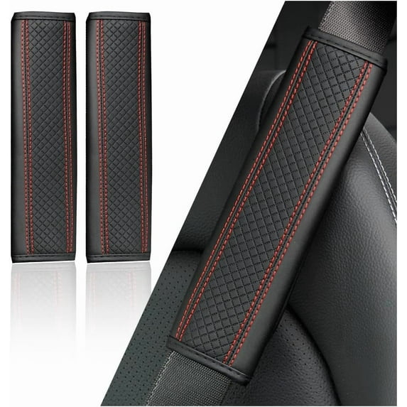 2Pcs Car Seat Belt Cover Pad, Breathable Leather Seatbelt Covers for Shoulder Protection and Car Decorations, Universal Seatbelt Cushion Adding Car Seat Strap Pads Car Accessories Interior, Black-Red