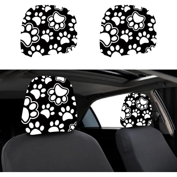 2Pcs Car Seat Headrest Cover Universal Headrest Cover Reusable Paw Print Breathable Dust-Proof Head Rest Coverings Protector