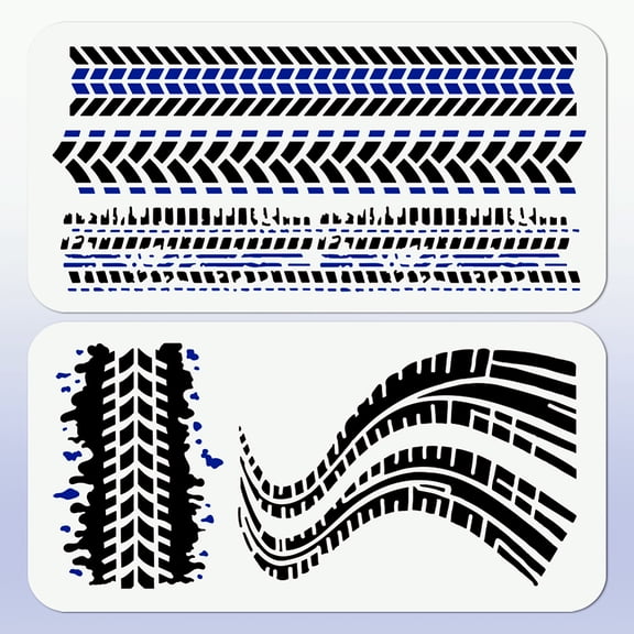 2Pcs Car Tire Tracks Stencils Painting 11.8"x5.9" Splice Texture Stencil Drawing Templates Tire Tracks DIY Craft Paint Templates