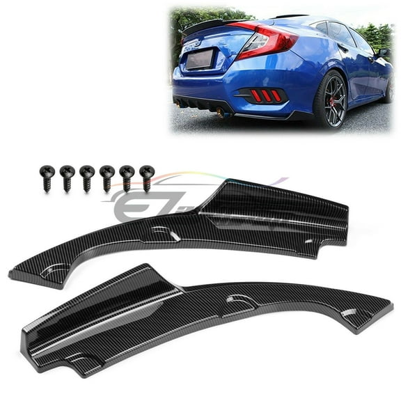 2Pcs Carbon Fiber Style Rear Bumper Diffuser Splitter For 2016 2017 2018 Honda Civic