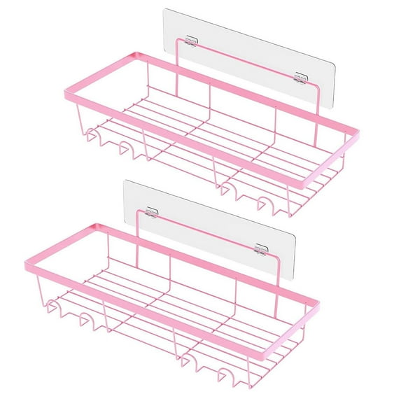 2Pcs Carbon Steel Shower Caddy Adhesive Tape Installation, Punch-Free, Hollow Bottom Design, Wall-Mounted Storage for Soap, Shampoo, and Condiment Bottles in Bathroom or Kitchen