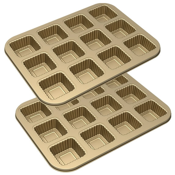 2Pcs Carbon Steel Square Muffin Baking Pan Non Stick 12 Cavity Cupcake Pan Easy To Clean Multipurpose Muffin Tin Tray With Rippled Edge for Oven Baking
