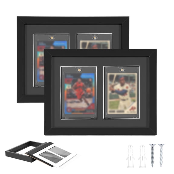 2Pcs Card Display Frame Set with Clear Holder Wooden Display and Protective Case for Trading Card Sport Collectible Photo