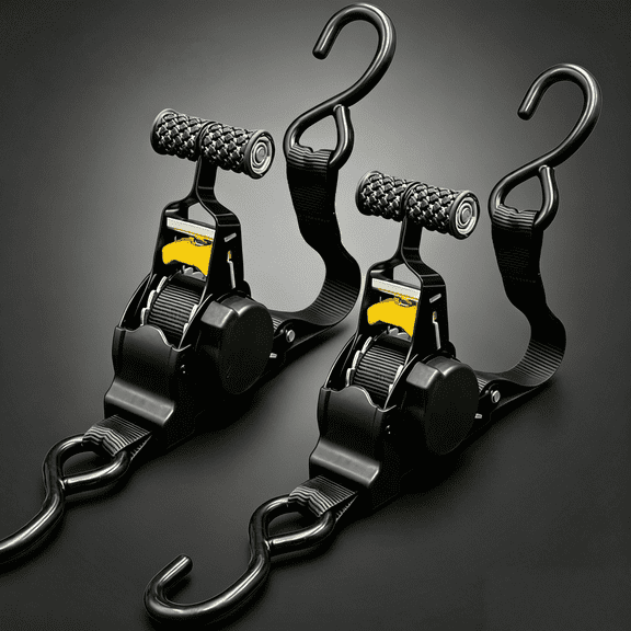 2Pcs Cargo Ratchet Straps - Self Retracting Tie Down Belts, Adjustable Locking Load Straps, Reinforced Webbing Preventing Shifting Slippage And Transport Damage, Ratchet Straps with Trailer Use