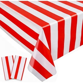 2Pcs Carnival Circus Tablecloth Red White Striped Table Cover Waterproof Rectangle Disposable Tablecloth for Baby Shower Circus Theme Birthday Christmas Party Decorations