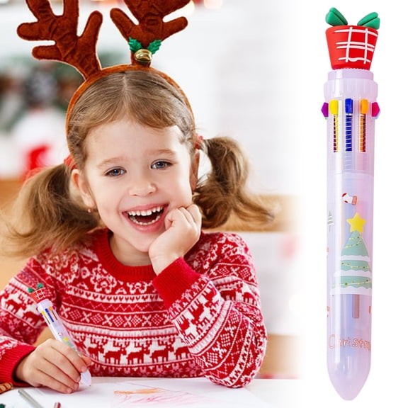 2Pcs Cartoon Christmas 10 Color Ballpoint Pen Christmas Student Stationery Gift Cute Press Color Pen Ten Color Pen 1Ml Pen Happy 2026!