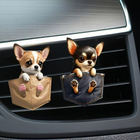2Pcs Cartoon Dog 2D Acrylic Car Air Vent Decoration & Solid Air Freshener – Fun & Cute Dog Design for Car AC Vents, Long-Lasting Fragrance, Perfect Car Accessory