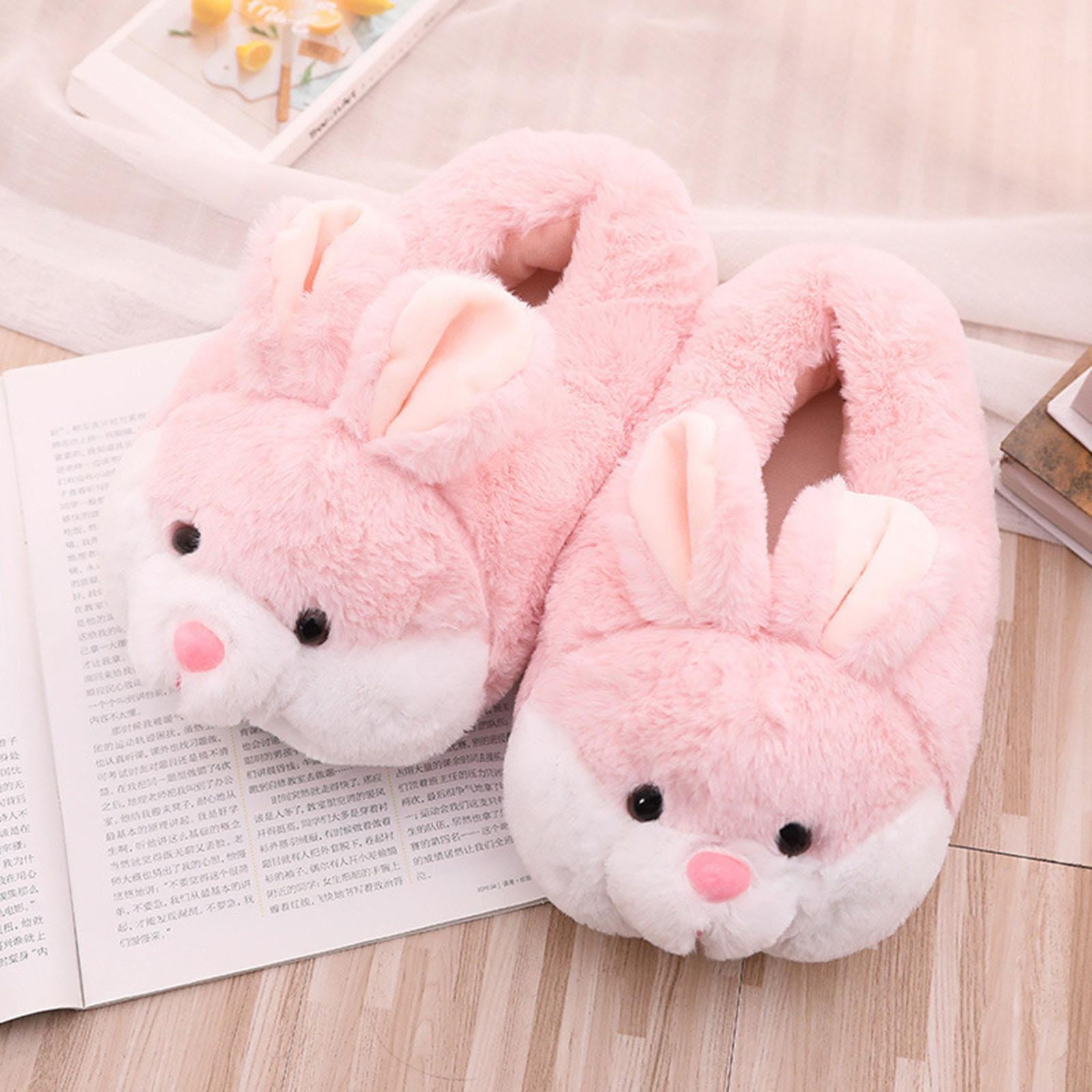Fluffy Pink Bunny Plush Slippers
