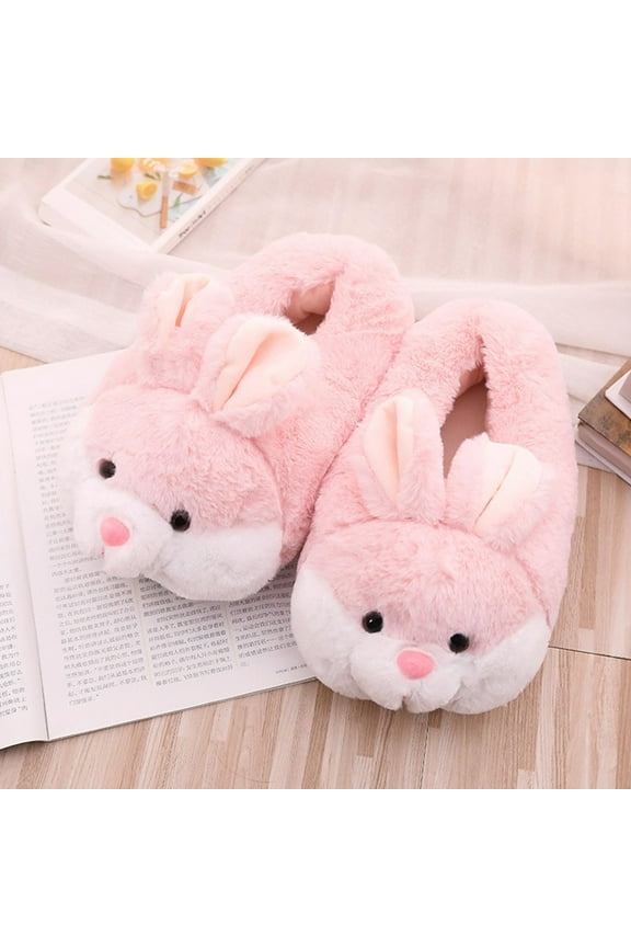 2Pcs Cartoon Rabbit Women Plush Slippers, Pink Bunny Lovely Warm House Shoes for Bedroom Dormitory indoor and outdoor Hotel Girlfriends Ladies
