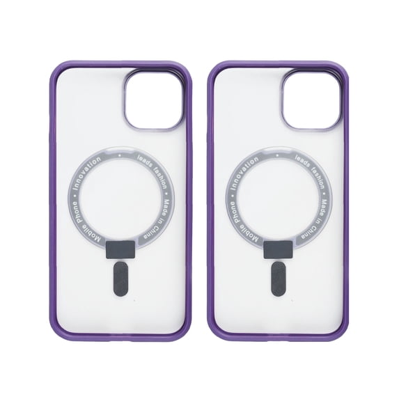 2Pcs Case For iPhone 14 with Magnetic Invisible Stand Compatible with MagSafe Translucent Matte iPhone 14 Phone Case with Ring Holder for Women Men,Military Drop Plustection, Purple