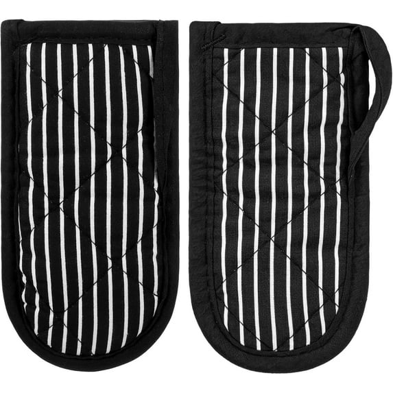 2Pcs Cast Iron Skillet Handle Covers, Heat Resistant Pot Handle Holders Pan Handle Sleeves Hot Handle Cover Machine Washable Handle Mitts for Kitchen BBQ and Baking Cookware (Black and White Stripe)