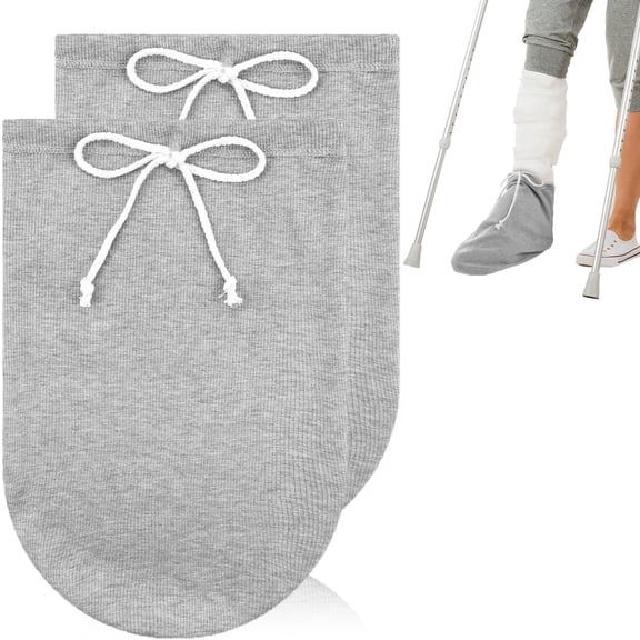 2Pcs Cast Sock Cover for Foot, Leg Cast Cover Below the Knee Cast Sock Sleeve Adjustable Drawstring Cast Protector Cast Sleeve for Men Women, Grey