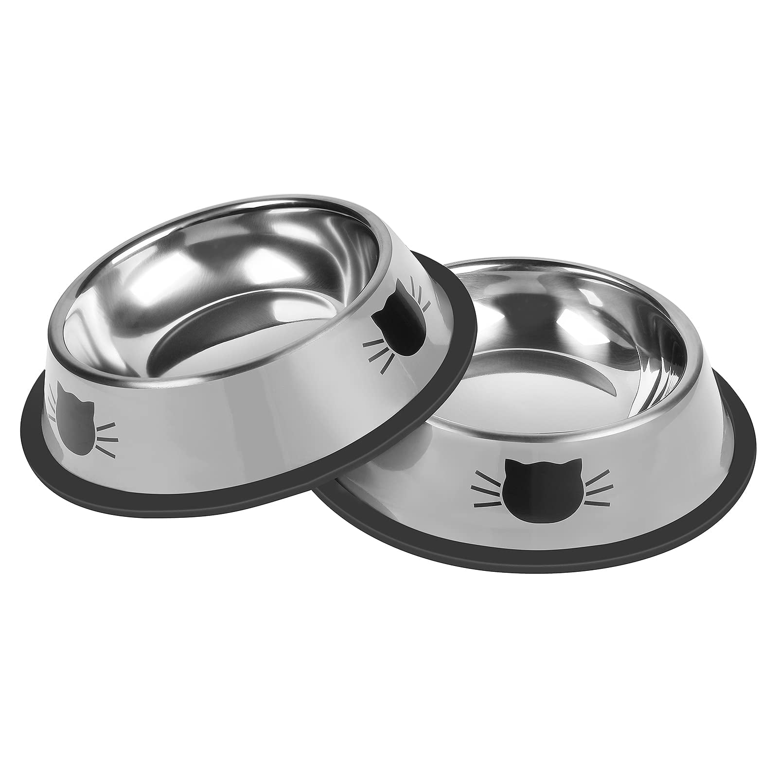 Stainless Steel Non-Slip Cat Food Bowls with Rubber Base