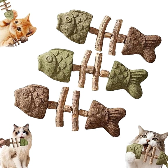 2Pcs Cat Chew Stick Natural Cat Chew Toy Fishbone Shape with Catnip Silvervine Dental Care Teeth Stick Interactive Play for Cats(1SET)