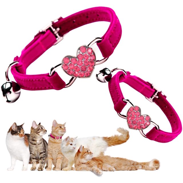 2Pcs Cat Collar Leather with Rhinestones and Bells, Stylish Cats Collar