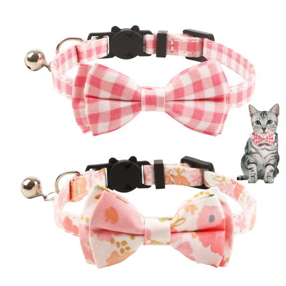 2Pcs Cat Collar with Bells Bowtie,Material is cotton,Cat Collar Adjustable for Kitten Puppy and Small Pets,the best gift for your cat