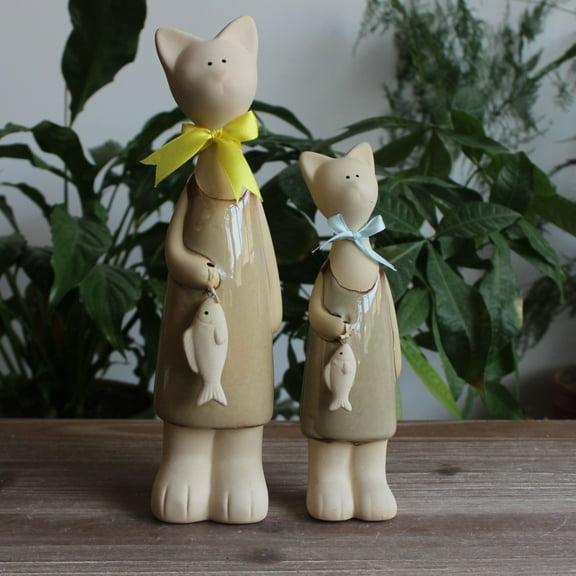 2Pcs Cat Decor, Indoor Outdoor Decors, Decor for Shelves,Art Decoration in Home Patio Lawn Yard Garden Bedroom Living Room, for Mom Grandma Women Gift for Day,Beige