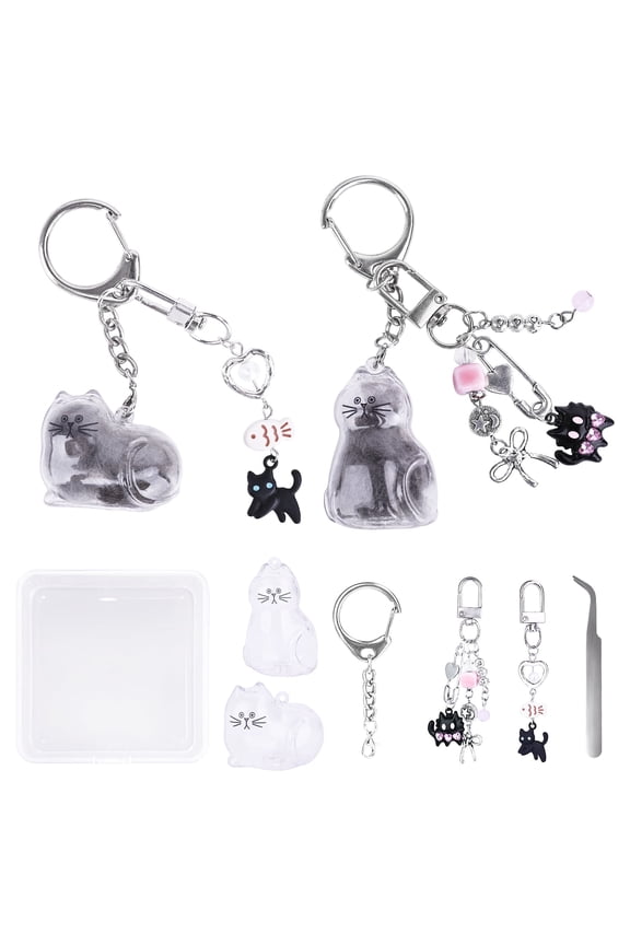 2Pcs Cat Fur Keepsake Keychain, Transparent Cat Shape Memorial Storage Capsule Pendant Fur-Ever Loved Pet Hair Memorial Pendant for Gift DIY