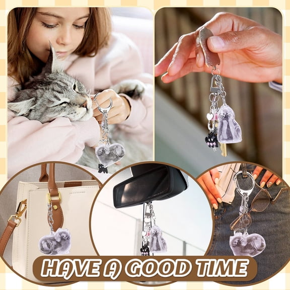 2Pcs Cat Fur Keepsake Keychain, Transparent Cat Shape Memorial Storage Capsule Pendant Fur-Ever Loved Pet Hair Memorial Pendant for Gift DIY