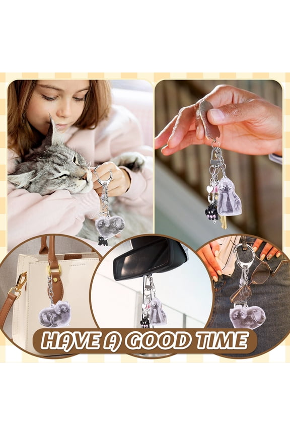 2Pcs Cat Fur Keepsake Keychain, Transparent Cat Shape Memorial Storage Capsule Pendant Fur-Ever Loved Pet Hair Memorial Pendant for Gift DIY