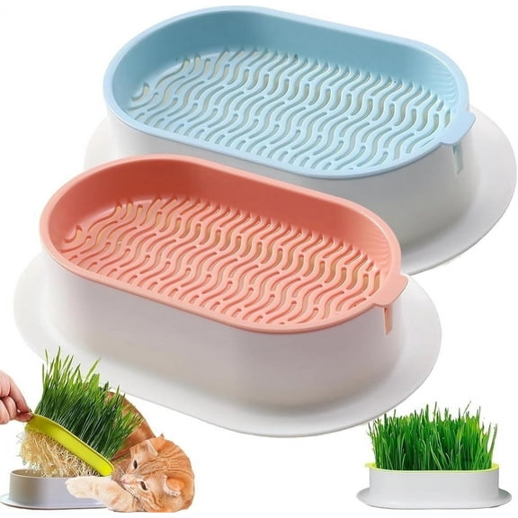 2Pcs Cat Grass Planter Catnip Wheatgrass Sprout Tray Hydroponic Cat Grass Growing Kit Nursery Planting Box for Indoor Cats, Soilless