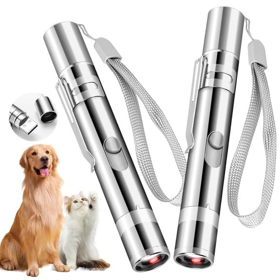 2Pcs Cat Laser Pointer Toy,USB Rechargeable for Cats Dogs Chaser Toys, Interactive Exercise Multi Pattern Pet Command Light,7 in 1 Function,5 Pattern