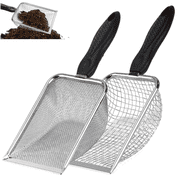 2Pcs Cat Litter Scoop Stainless Steel Long Handle Deep Shovel Metal Mesh Litter Scoop for Litter Box Pooper Lifter