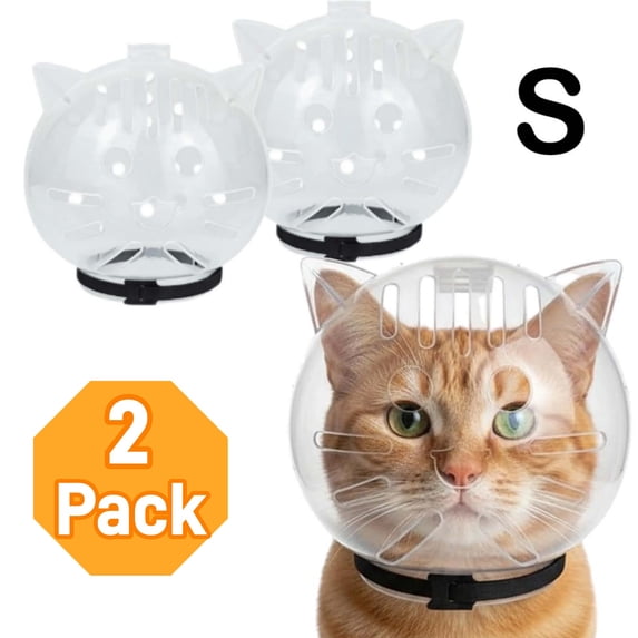 2Pcs Cat Muzzle for Grooming, Breathable Cat Muzzle Helmet, Transparent Cat Space Hood Ears Shape Design, Cat Bubble Muzzle Cat Anti Bite Helmet for Bath Nail Trimming _ S _ 2pc