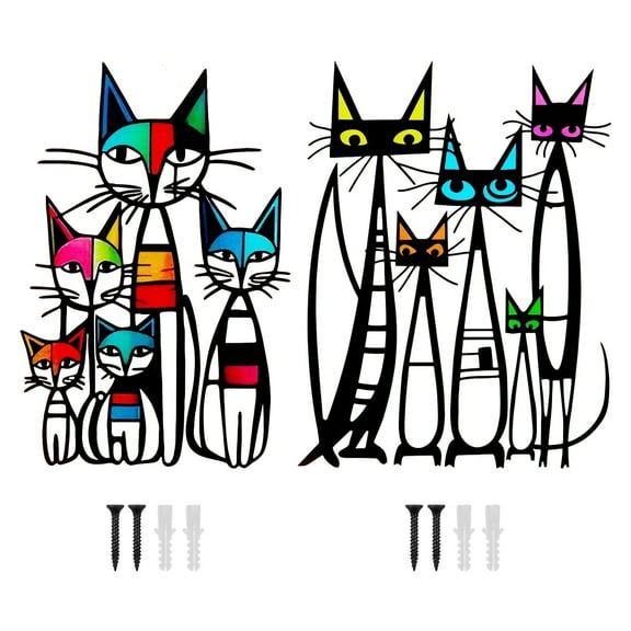 2Pcs Cat Wall Art Decor Minimalist Design Iron Geometric Cat Wall Hanging Decoration for Living Room Bedroom Nursery Included Screw