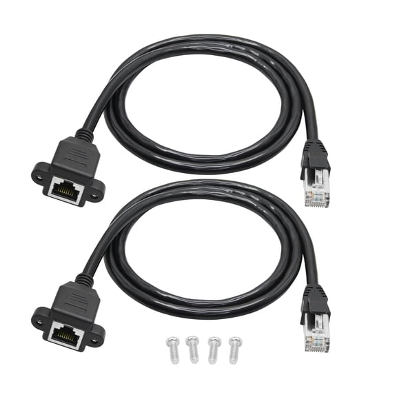2Pcs Cat6 Ethernet Extension Cable 2FT, RJ45 Male to Female Ethernet Panel Mount with Screw Extension Shielded Cable, Compatibility Cat5e, Cat5, for PC, Laptop, Router, Smart TV, Network Switch etc