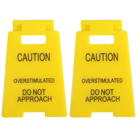 2Pcs Caution Overstimulated Desk Sign 4x2.6 inch Do Not Approach Warning Sign Humorous Gag Gift Mini Fun Humor Desk Decor