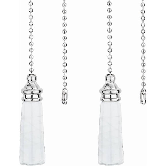 2Pcs Ceiling Fan Pull Chain 14.37 Inches Decorative Glass Cylindrical Beaded Pull String Ornament Pendant Extension Chains for Ceiling Light Lamp Fan Chain Extender DIY Making