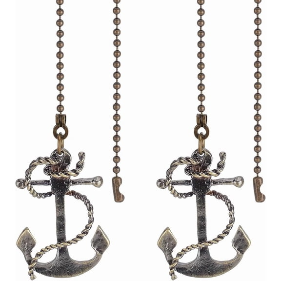 2Pcs Ceiling Fan Pull Chain 15 Inches Anchor Decorative Beaded Ball Pull String Ornament Pendant Extension Chains for Ceiling Light Lamp Fan Chain Extender Bronze for DIY