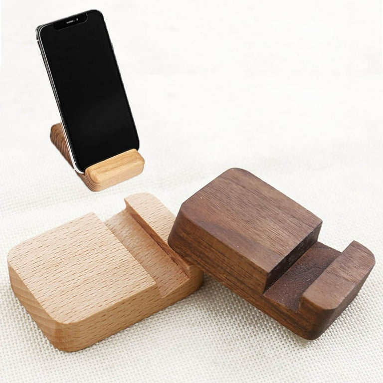 2Pcs Cell Phone Stand, Bamboo Wood Phone Holder Lazy Bracket for