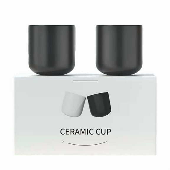 2Pcs Ceramic Coffee Cup Set,Espresso, Latte, Milk & Cold Brew,Thickened Design,Ideal for Kitchen & Home Black