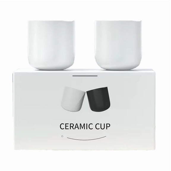 2Pcs Ceramic Coffee Cup Set,Espresso, Latte, Milk & Cold Brew,Thickened Design,Ideal for Kitchen & Home White