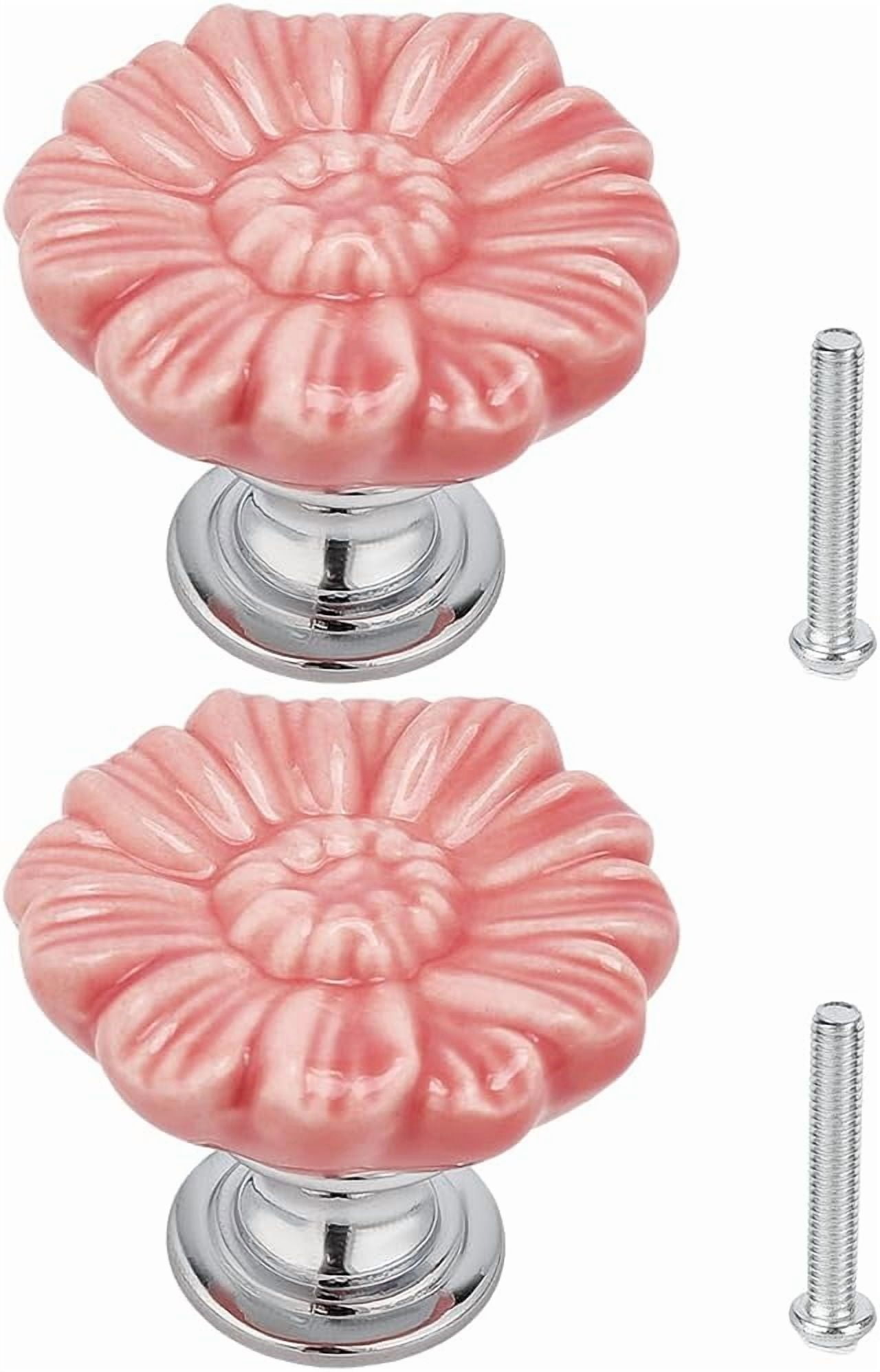 pink flower dresser knobs Bonsicoky 2 Pcs Pink Rose Drawer Pulls, Ceramic Flower Knobs Decor Handles  for Drawer, Cabinet, Dresser, Cupboard, Door