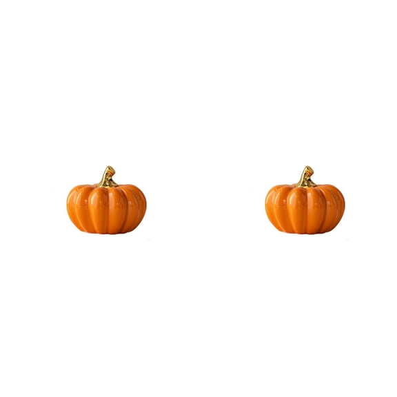 2Pcs Ceramic Pumpkin Decor Artificial Pumpkin Pearlized Decorative Harvest Pumpkins Fall Decor for Halloween Thanksgiving Farmhouse Table Centerpiece 4.7x3.9 Inch Orange