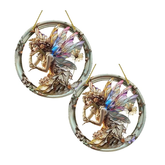 2Pcs Ceramic Retro Fairy Jewelry Sign Wall Hanging Painted Disc Style Decoration Gift Exchange Gift Creativity Christmas Gifts