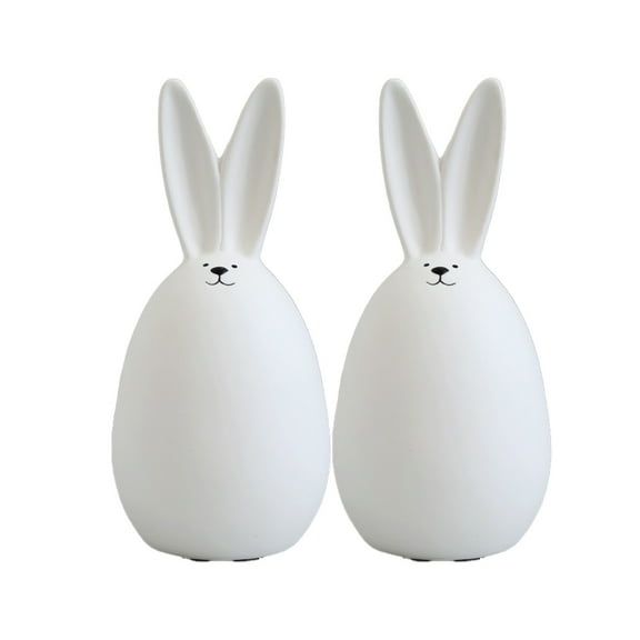 2Pcs Ceramic White Bunny Figurine, Easter Rabbits Decoration Cute Bunny Egg Ornaments, Collectible Sculpture Craft for Home Office Easter Day Decor ﻿
